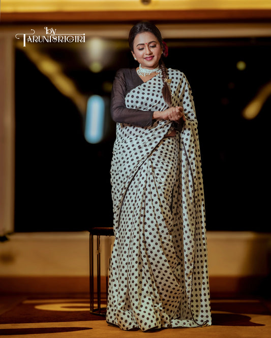 Noir Polka Muslin Saree