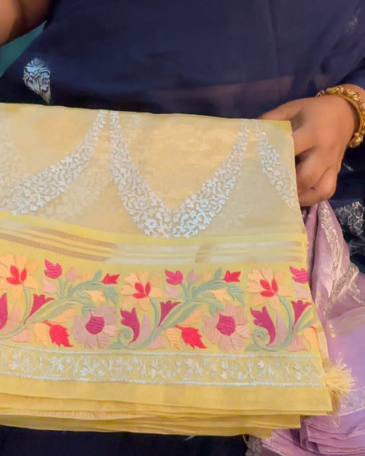 Yellow Banaras Tissue Saree with Embroidery