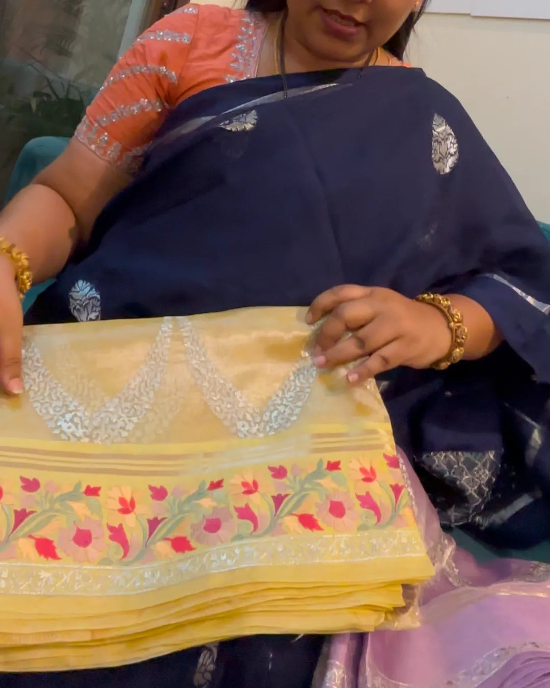 Yellow Banaras Tissue Saree with Embroidery