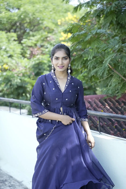 Midnight Blue Peplum Top with Lehenga Set