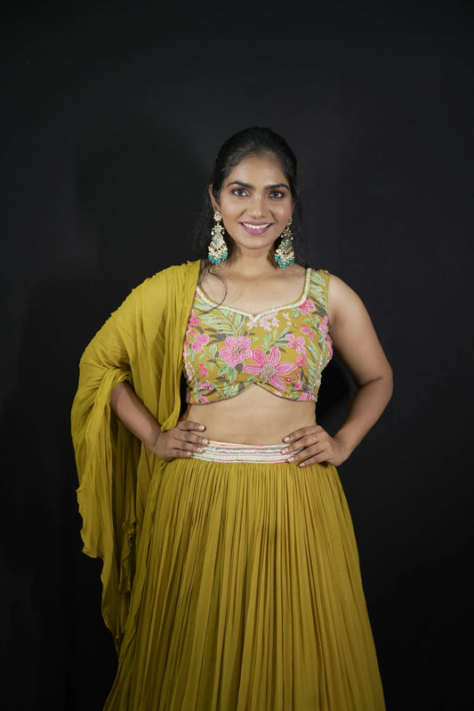 Mehendi Green Floral Lehenga Set