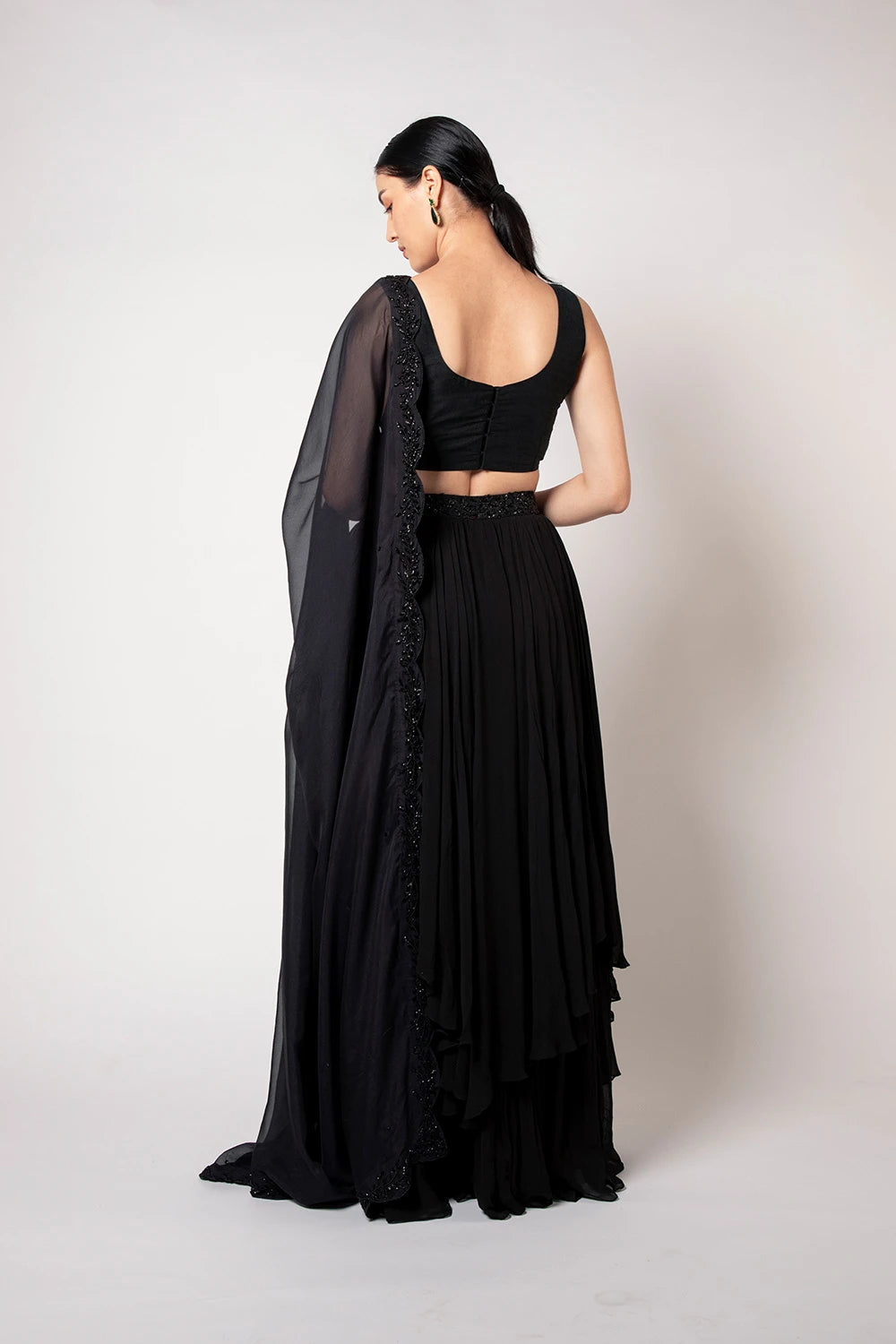 Black Self Embroidered Lehenga Set