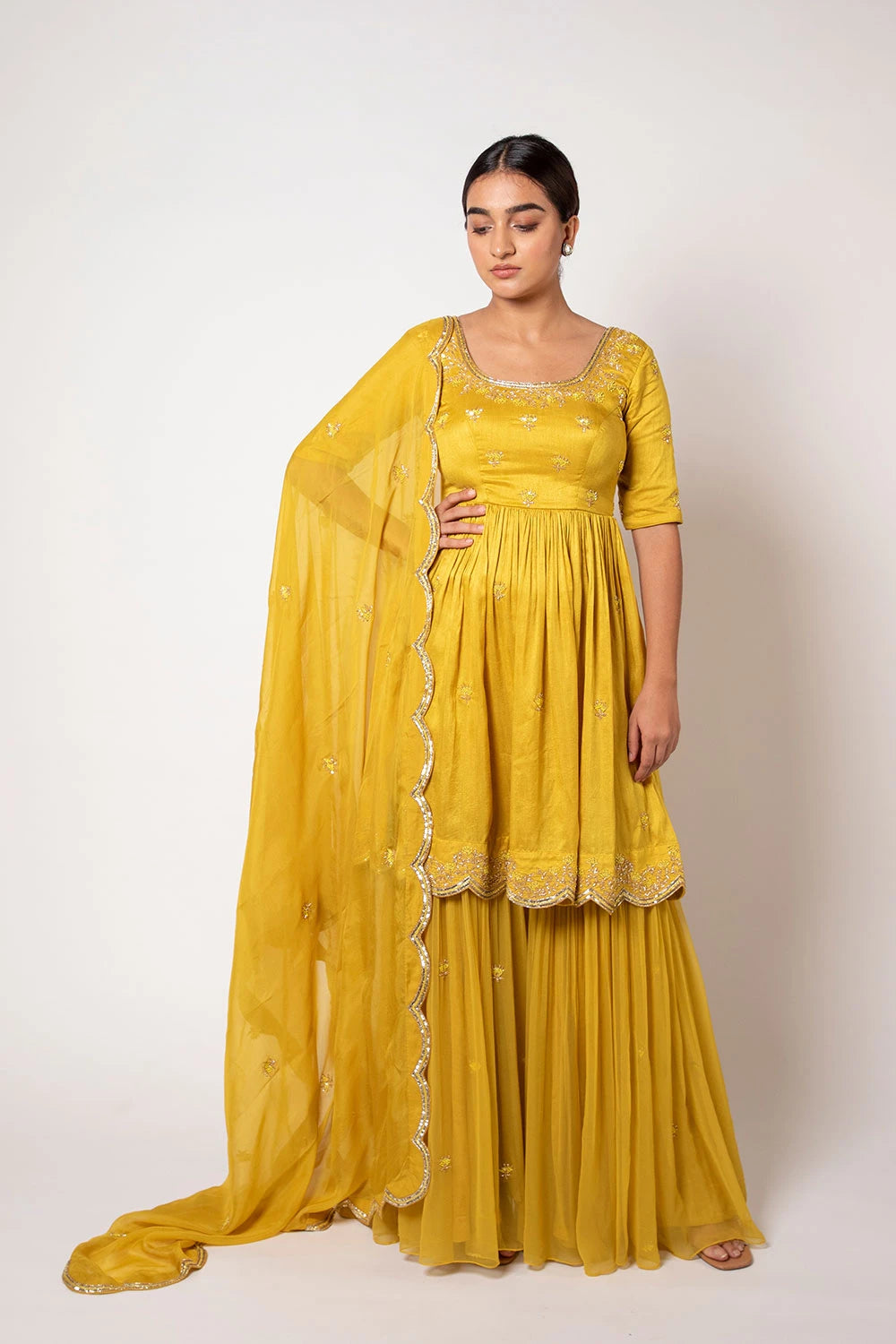 Mustard Yellow Sharara Set
