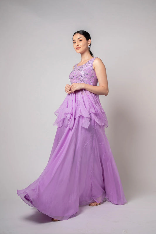 Lavender Embellished Peplum Lehanga Set