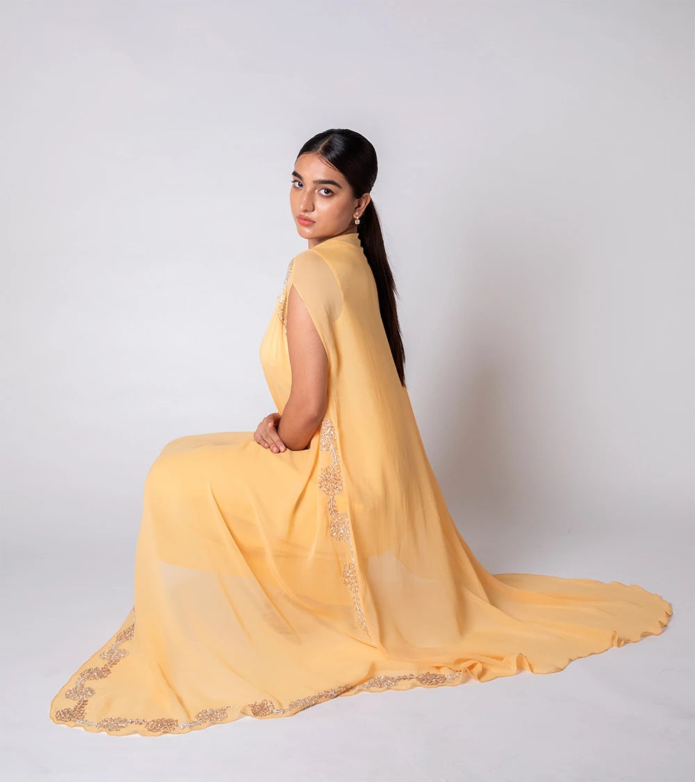 Lemon Drop Asymmetric Embroidered Cape