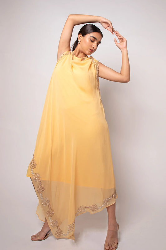 Lemon Drop Asymmetric Embroidered Cape