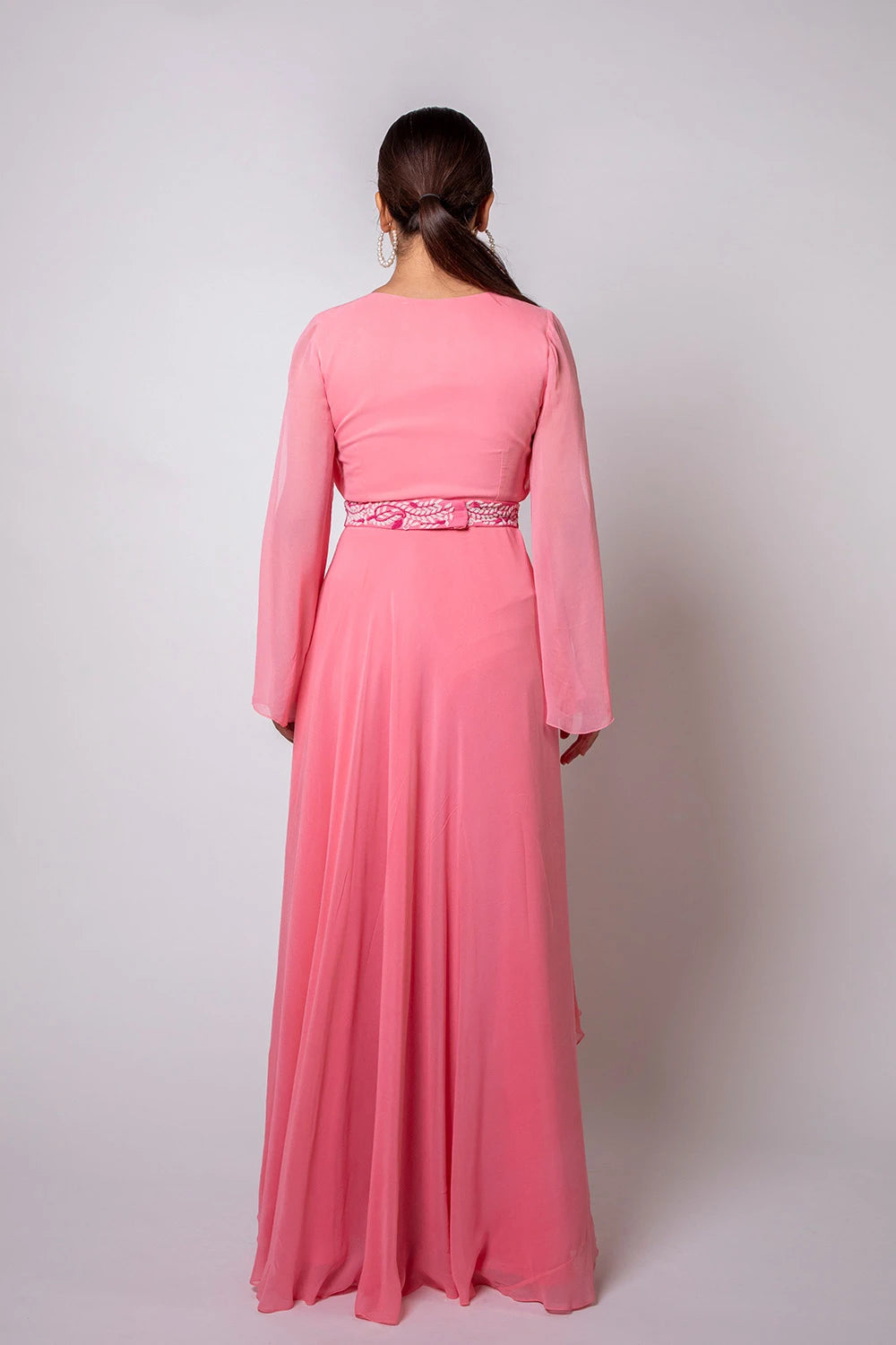 Peach Pink Flared Long Gown