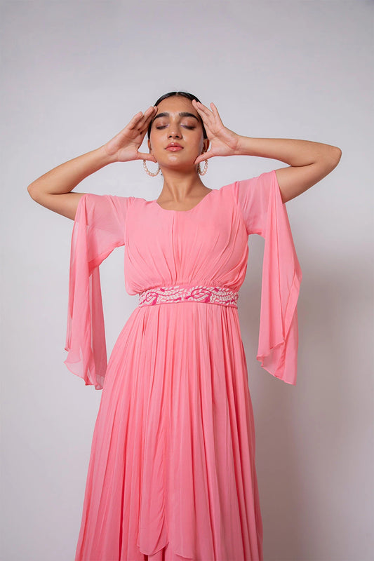 Peach Pink Flared Long Gown