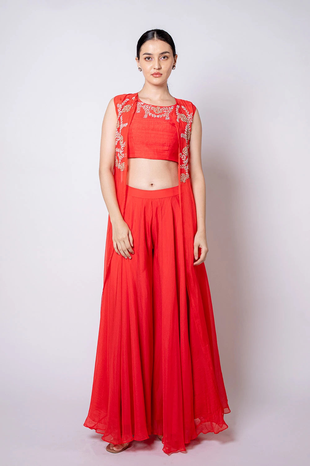 Red Savina Pepper Organza Palazzo Set