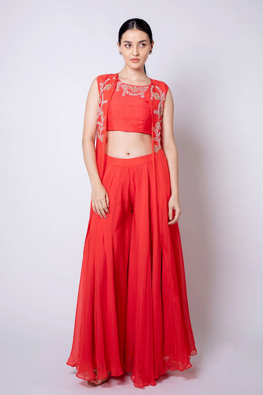 Red Savina Pepper Organza Palazzo Set