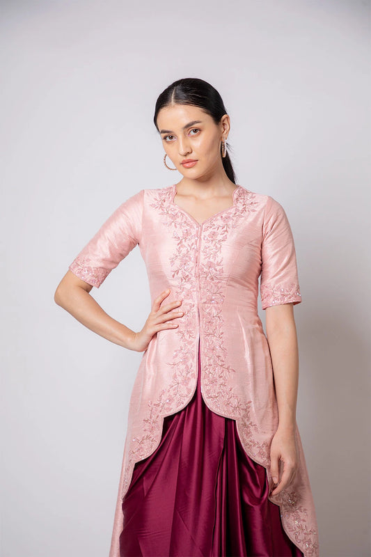 Pink Scalloped Cape and Dhoti