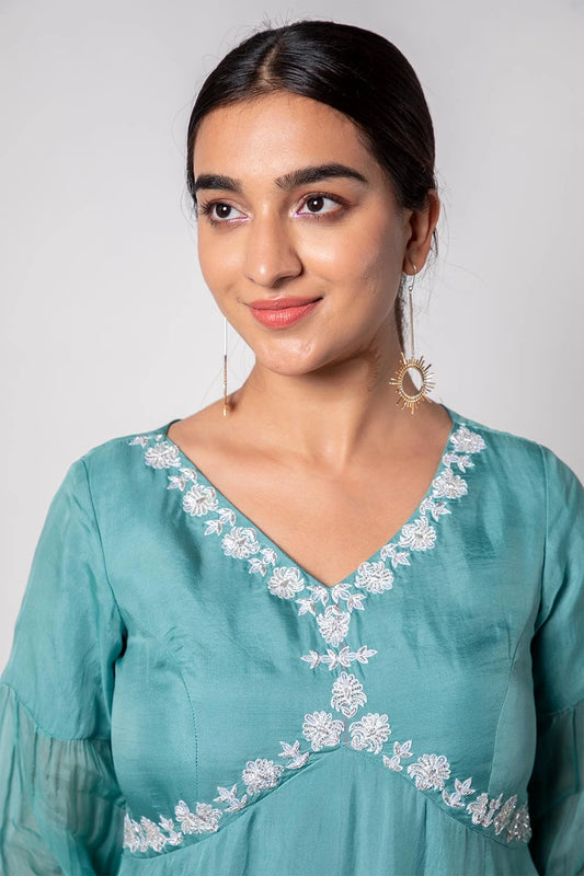 Sea Green Calf Length Dress