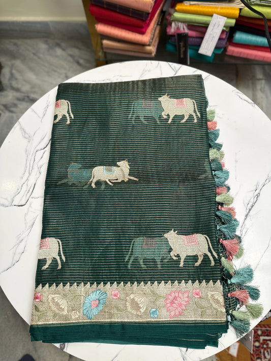 Organza Lines Saree with Floral Embroidery