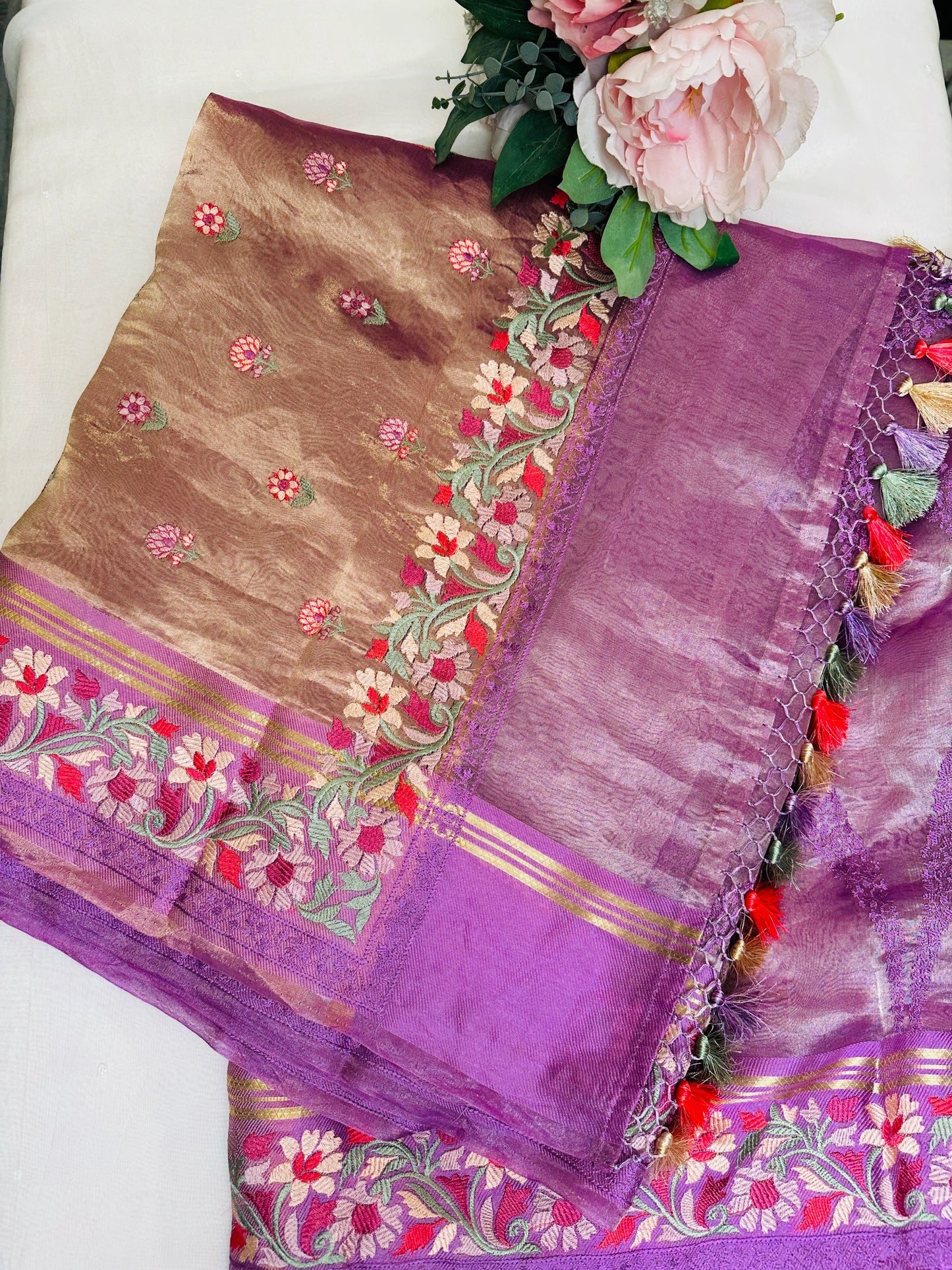 Lavender Banaras Tissue Saree with Embroidery