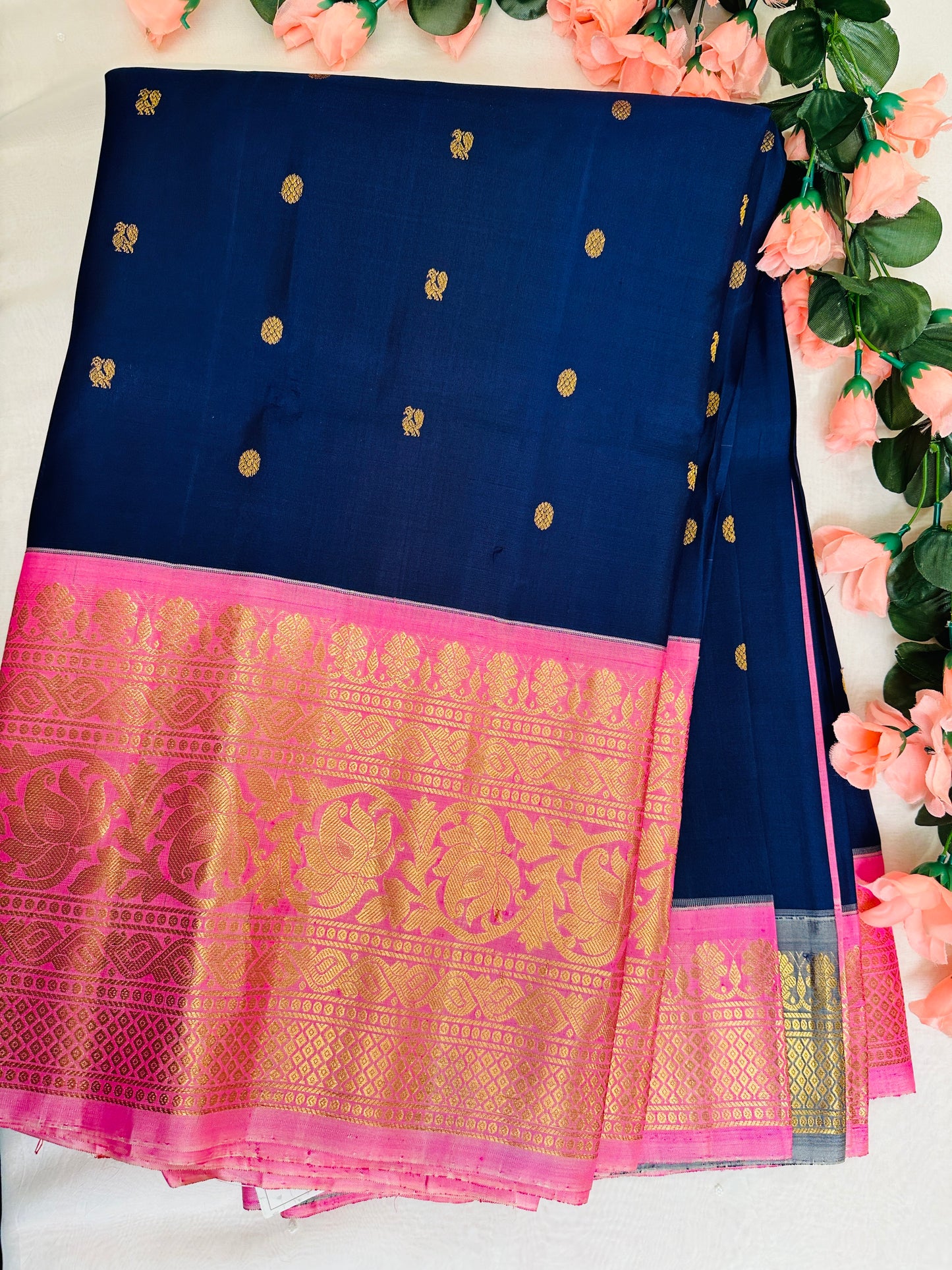 Midnight Blue Gadwal Pattu Saree