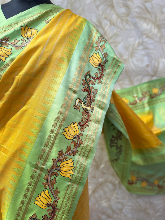 Yellow Gadwal Tanjore Saree