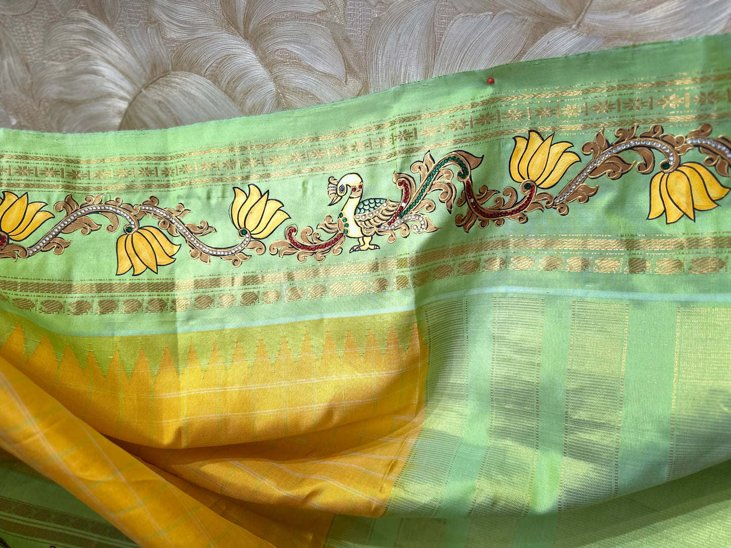 Yellow Gadwal Tanjore Saree