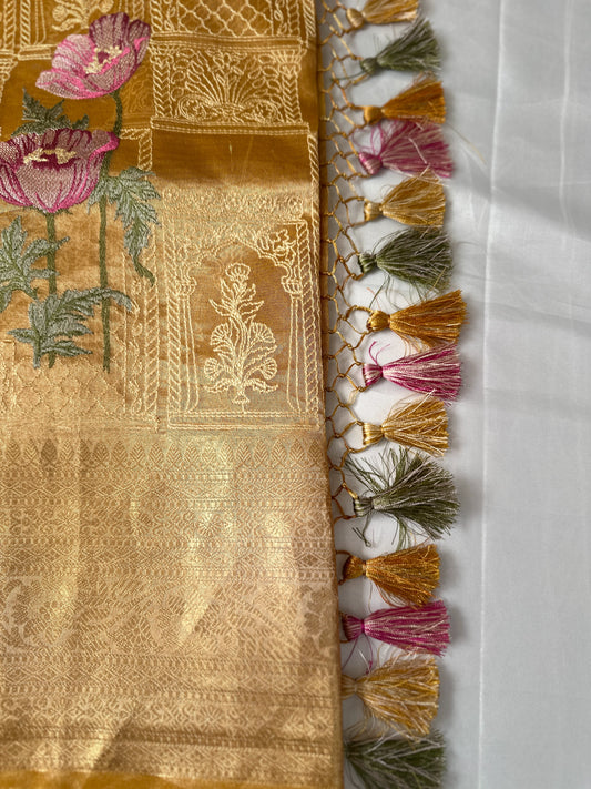 Tissue Self Weaver with Embroidery Saree