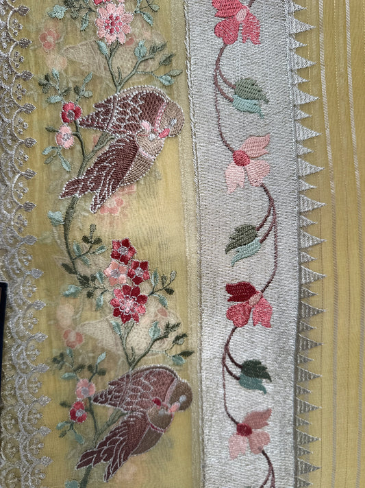 Chanderi Stripes Resham Embroidery Saree