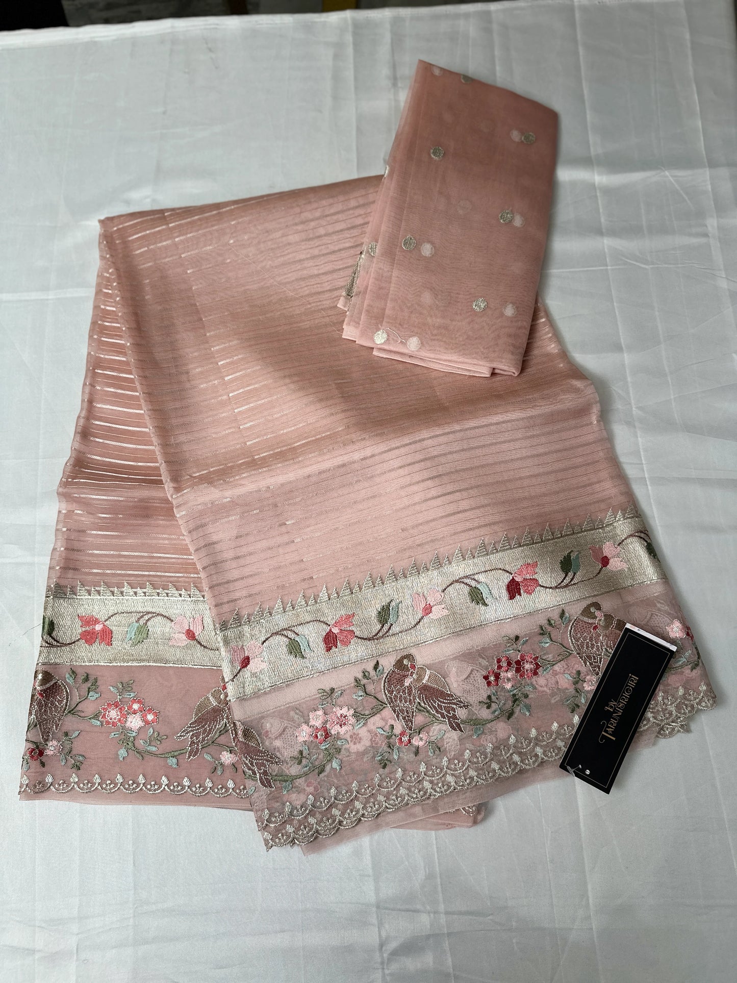 Chanderi Stripes Resham Embroidery Saree