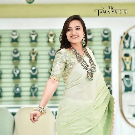 Pista Green Brocade Banaras Silk Saree