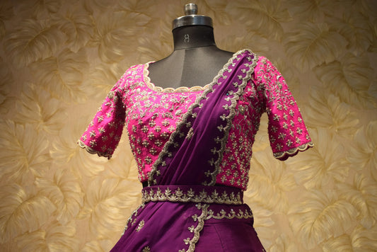 Plum Zardozi Lehenga Set with Pink Blouse