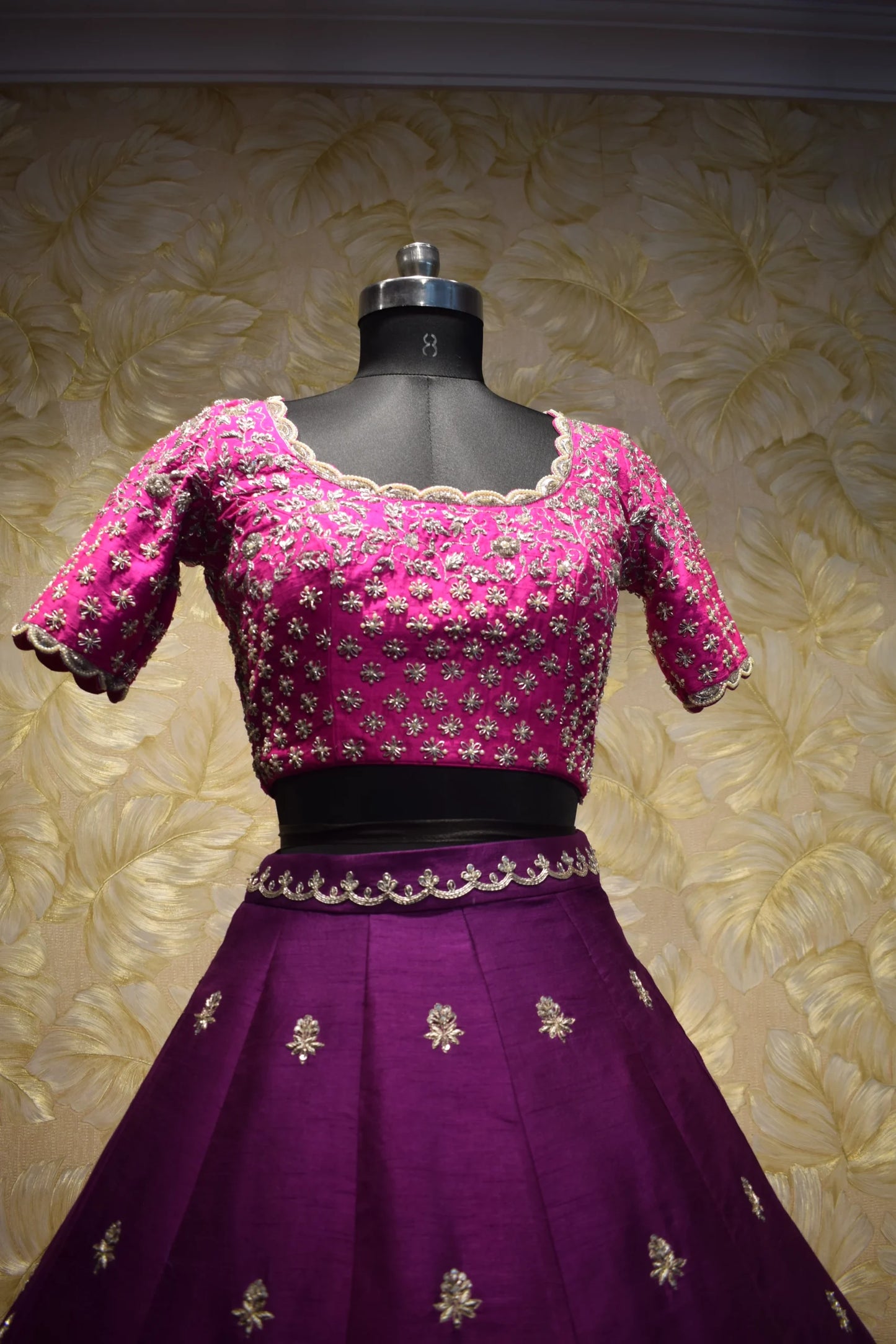 Plum Zardozi Lehenga Set with Pink Blouse