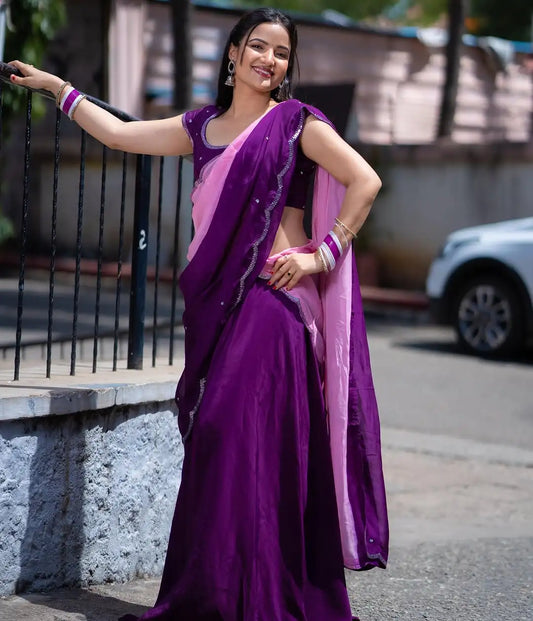 Regal Purple Organza Lehanga
