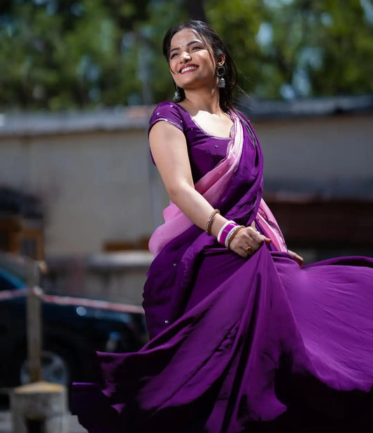Regal Purple Organza Lehanga