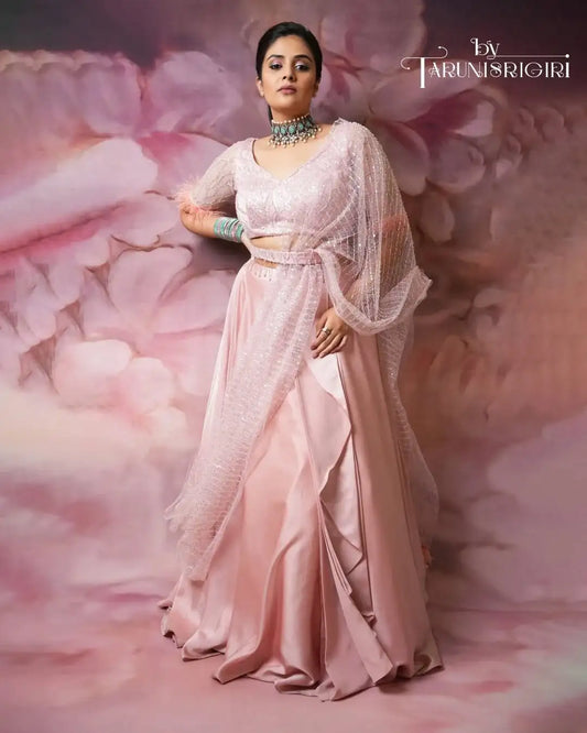 Blush Pink Draped Lehenga Set