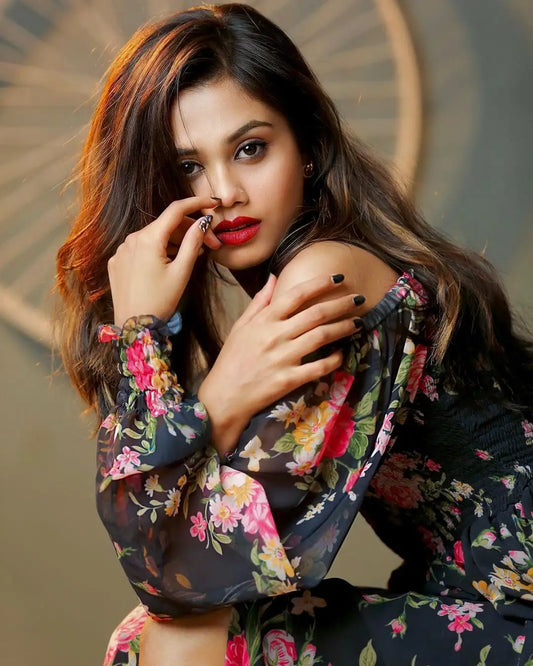 Black Georgette Floral Printed Frock