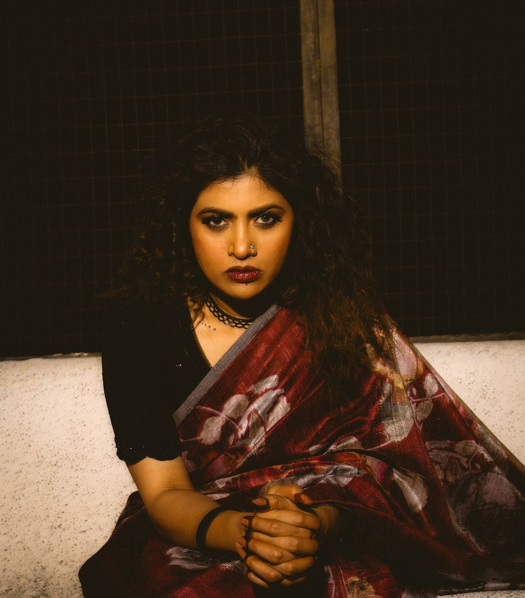 Crimson Tussar Saree with Digital Print