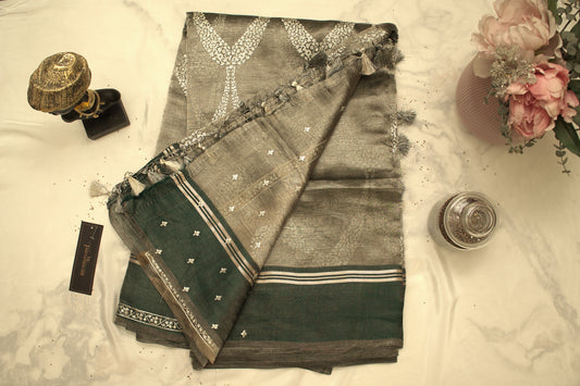 Green Dual Tone Banaras Tissue Saree