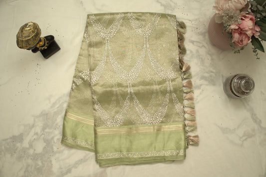 Pista Green Banaras Tissue Saree