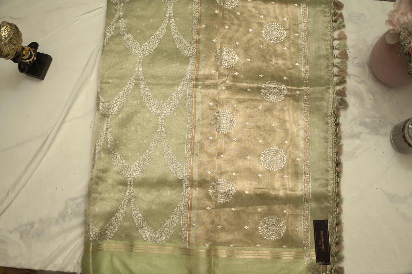 Pista Green Banaras Tissue Saree