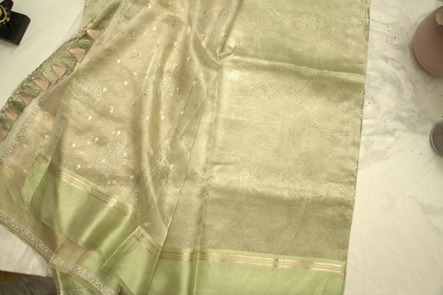 Pista Green Banaras Tissue Saree