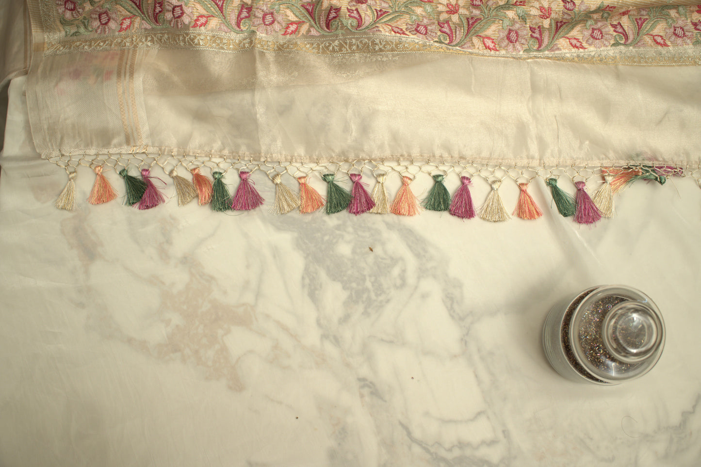 Ivory Banaras Tissue Saree with Embroidery