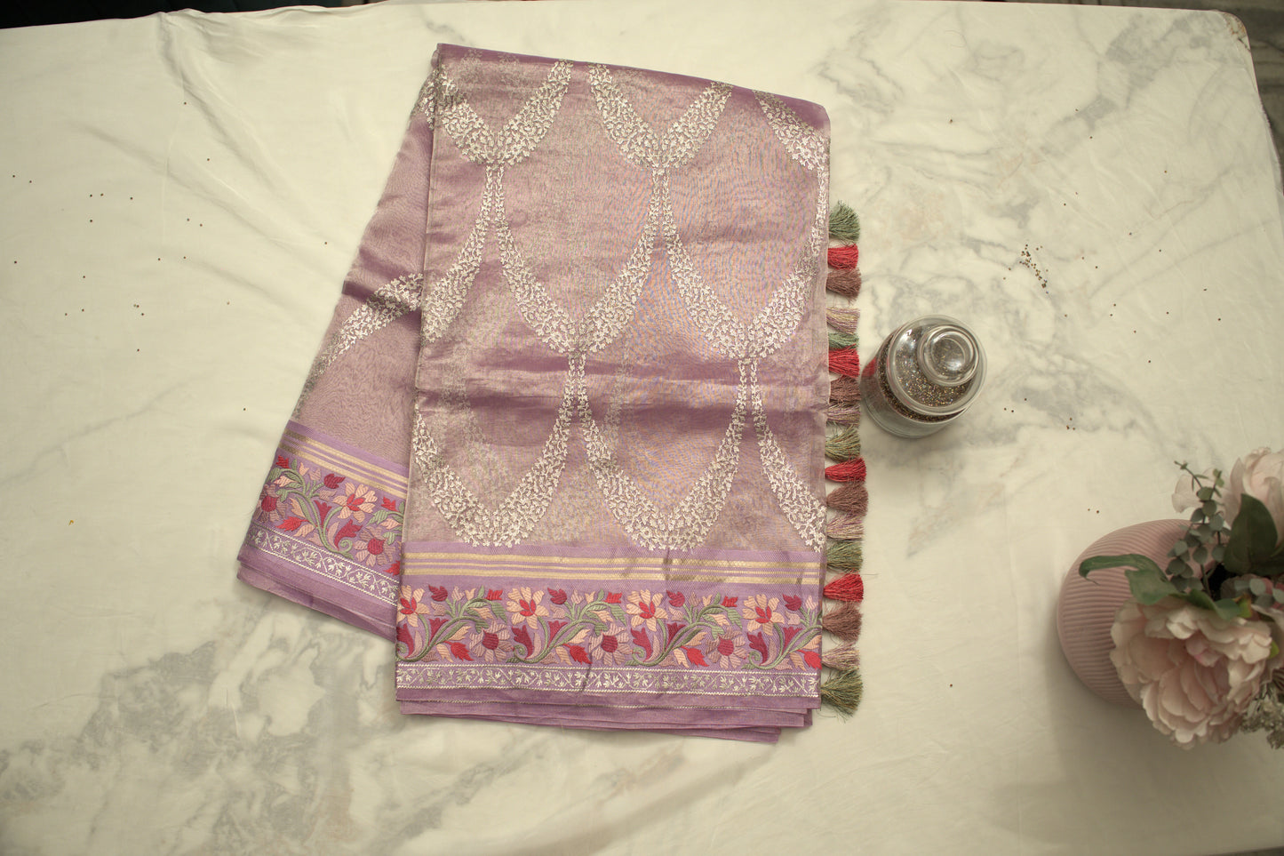 Lavender Banaras Tissue Saree with Embroidery