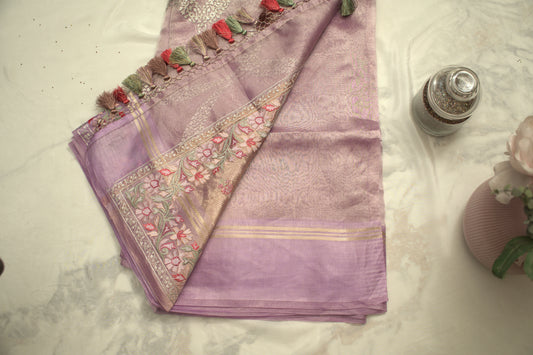 Lavender Banaras Tissue Saree with Embroidery