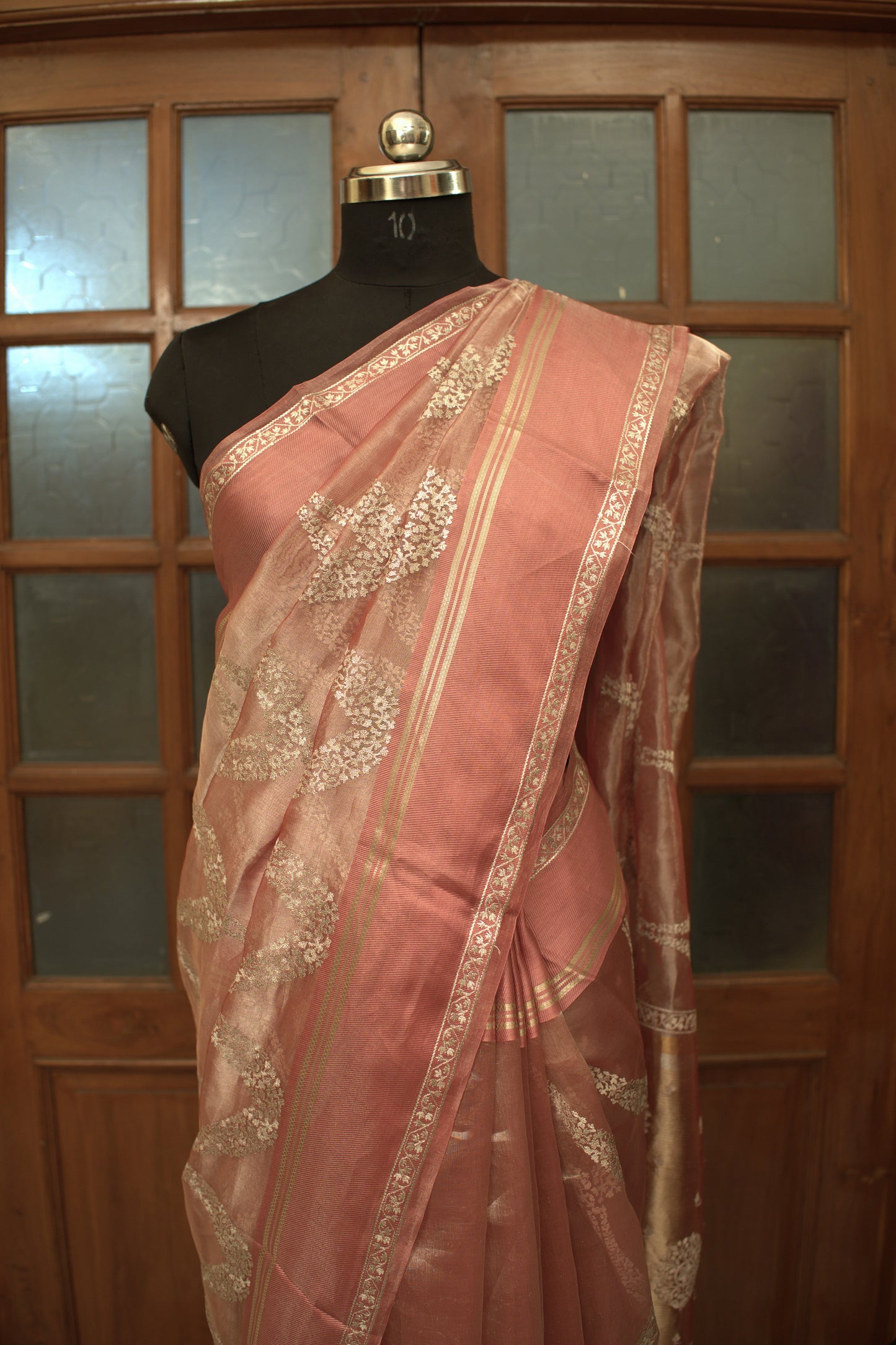 Peach Banaras Tissue Saree