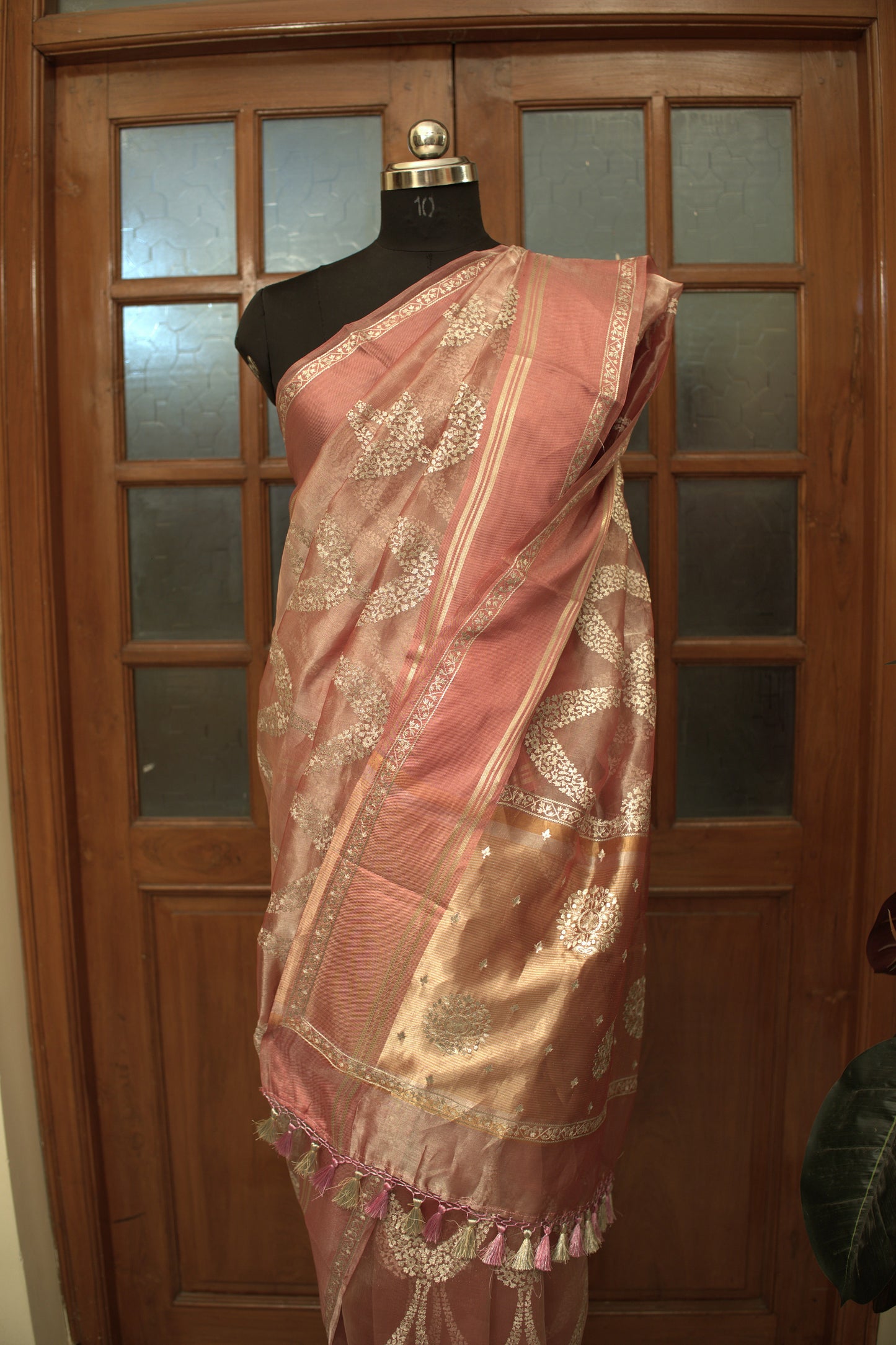 Peach Banaras Tissue Saree