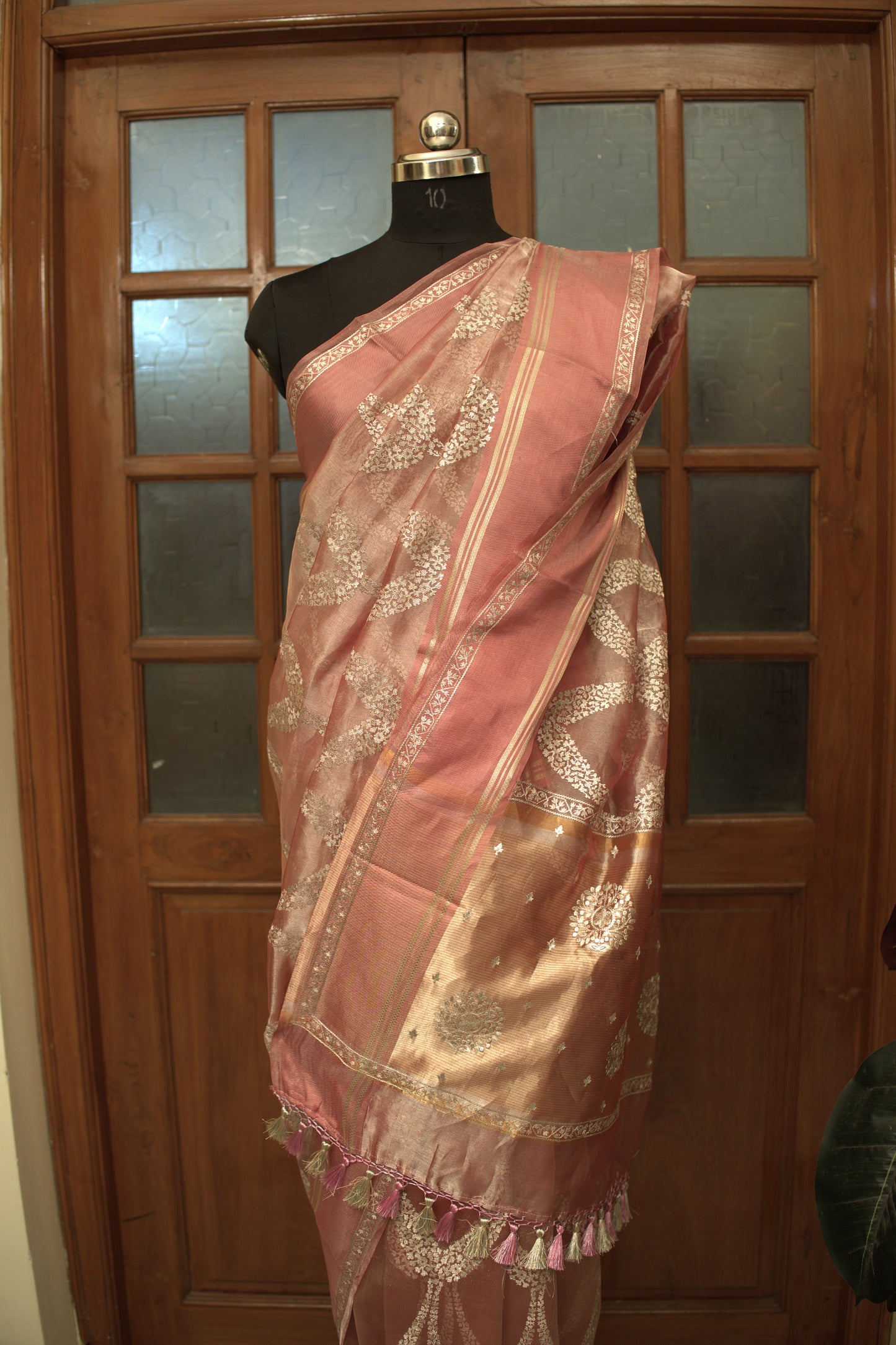 Peach Banaras Tissue Saree