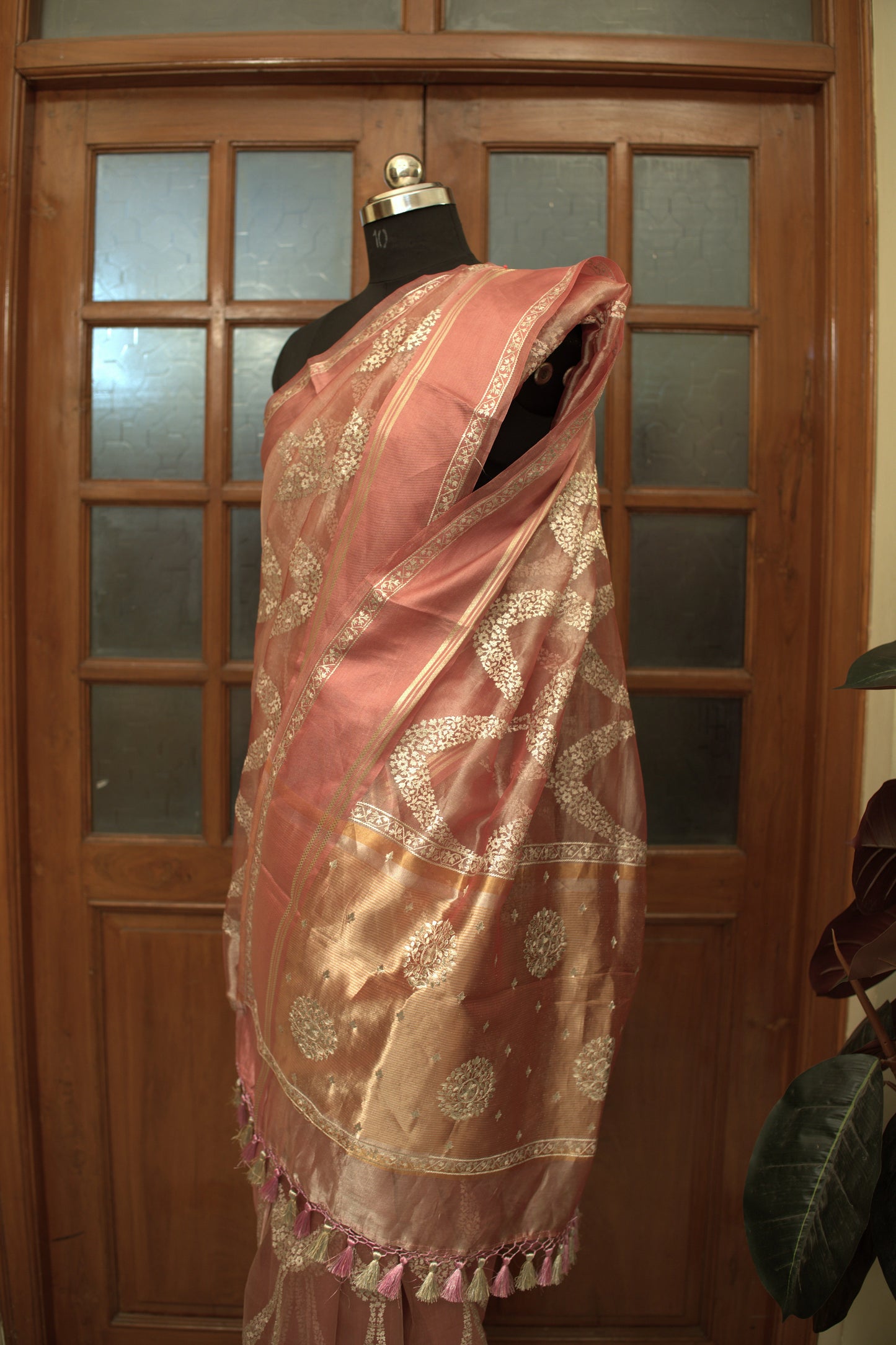 Peach Banaras Tissue Saree