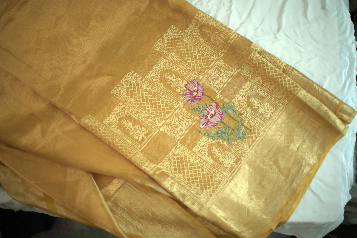 Tissue Self Weaver with Embroidery Saree