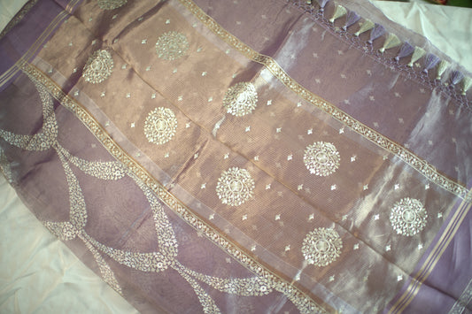 Lavender Banaras Tissue Saree