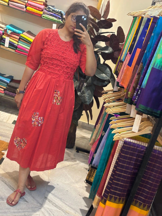 Crimson Smocked Elegance Frock