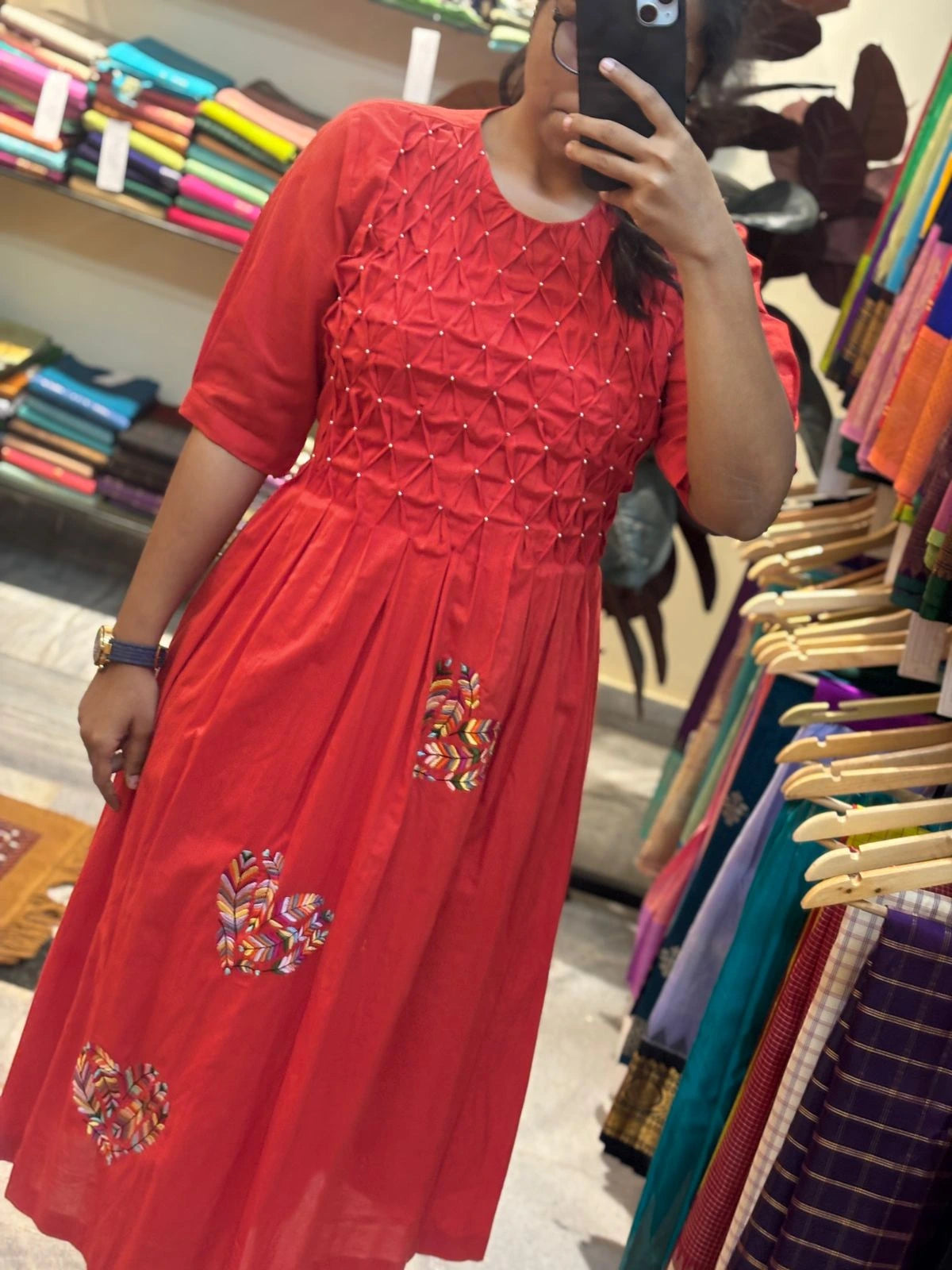 Crimson Smocked Elegance Frock