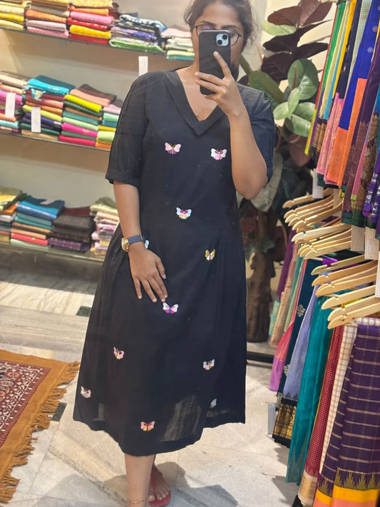 Midnight Butterfly Embroidered Frock