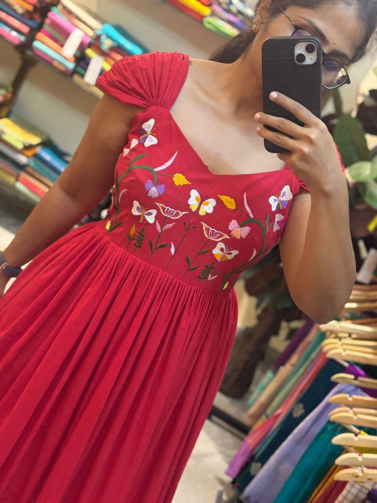 Scarlet Blossom Embroidered Frock