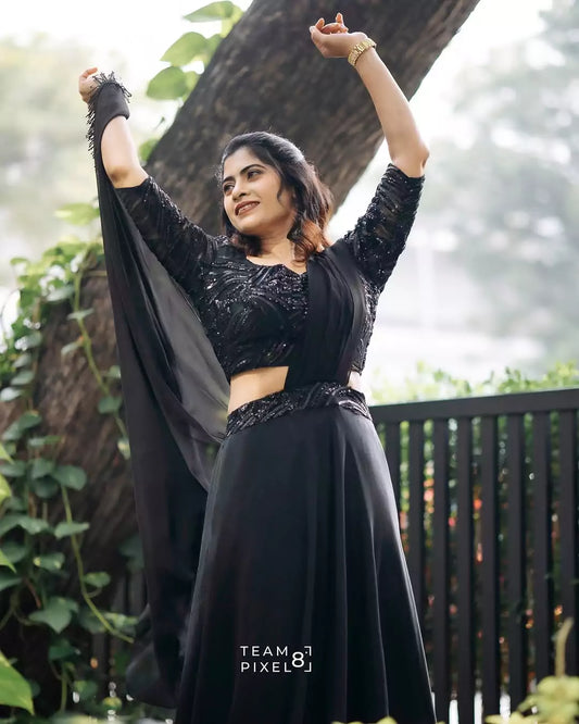 Regal Black Organza Lehenga Set